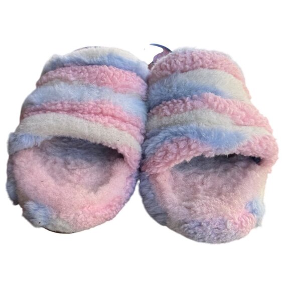 UGG W FLUFF YEAH SLIDE Slippers Cali Collage Women's 6 Pink Blue White Stripe - Picture 2 of 11